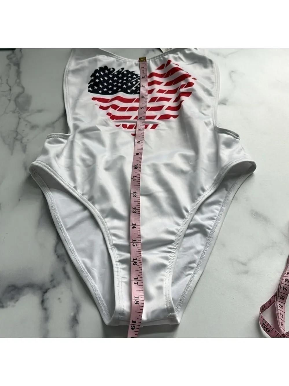YMI US Flag Heart One Piece Swimsuit Bright White Size Small NWT